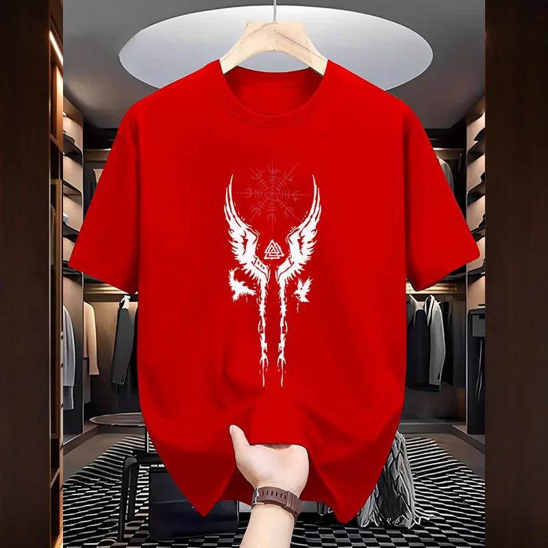2025 Male Urban Fashion Casual Cool Tees Ancient Raven Print Tshirt for Man High Quality Pure Cotton Oneck Short Sleeve