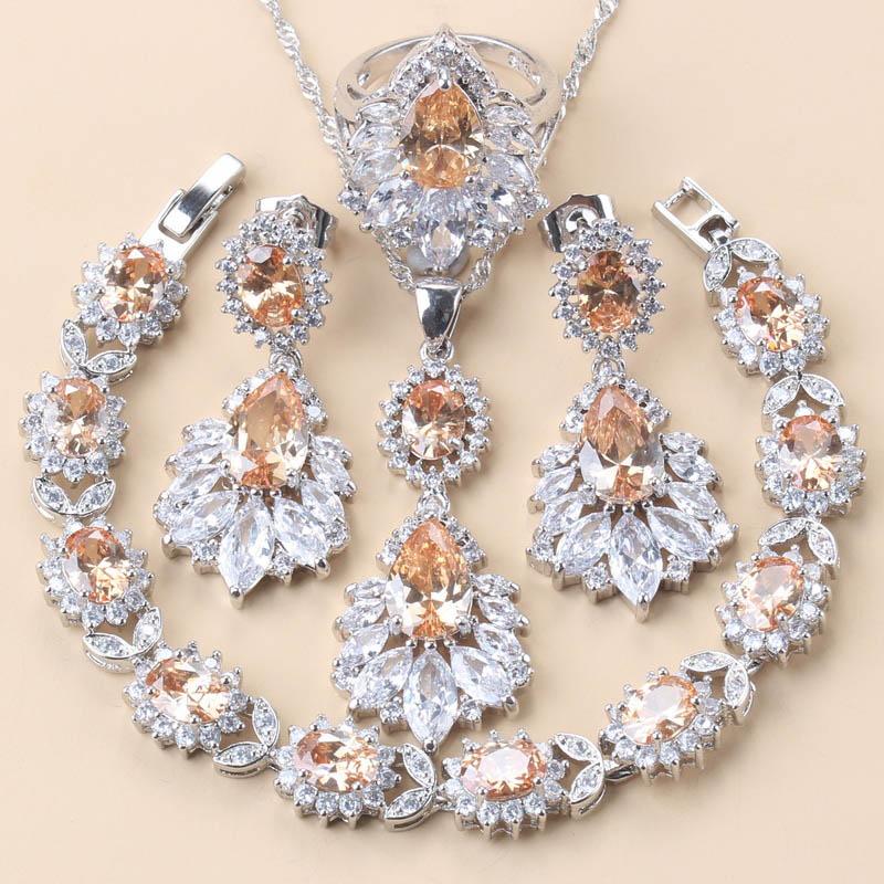 New   Big Necklace Jewelry Green Zircon Long Earrings Sets For Women Set Wedding Ring Bracelets Free Shipping