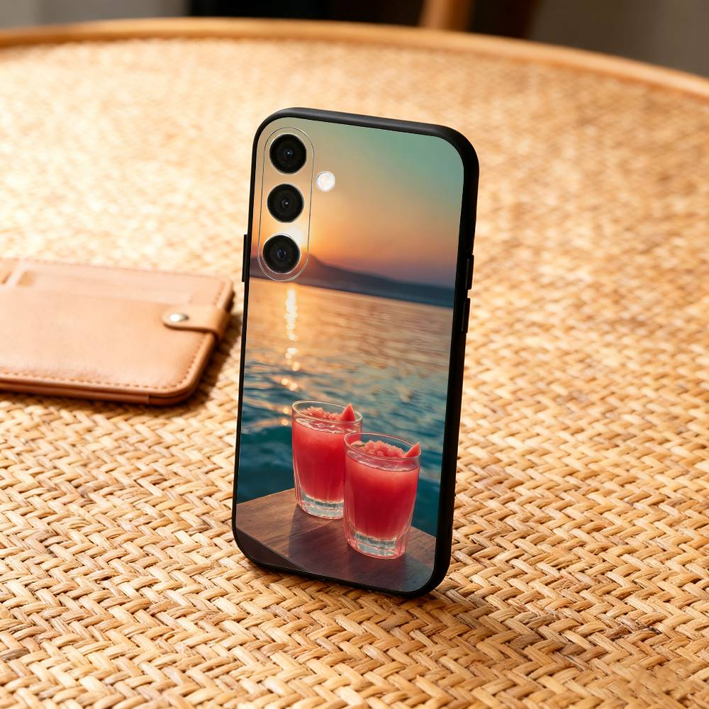 Sunset AND Seaside Phone Case For Samsung  A73,72,71,A52,51,40,41,A22,A32,31,A13, Soft Black Shell