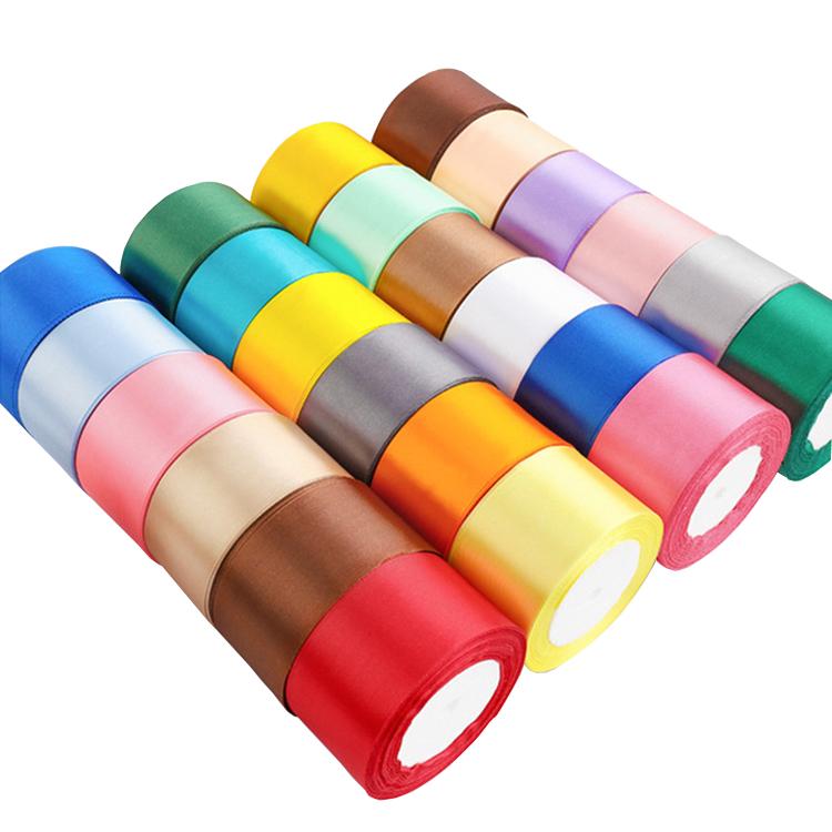 Factory Wholesale 1.5 Inches Single Sided Pastel Satin Ribbon Decorative Polyester Fabric Solid Logo Hair Gift Decoration