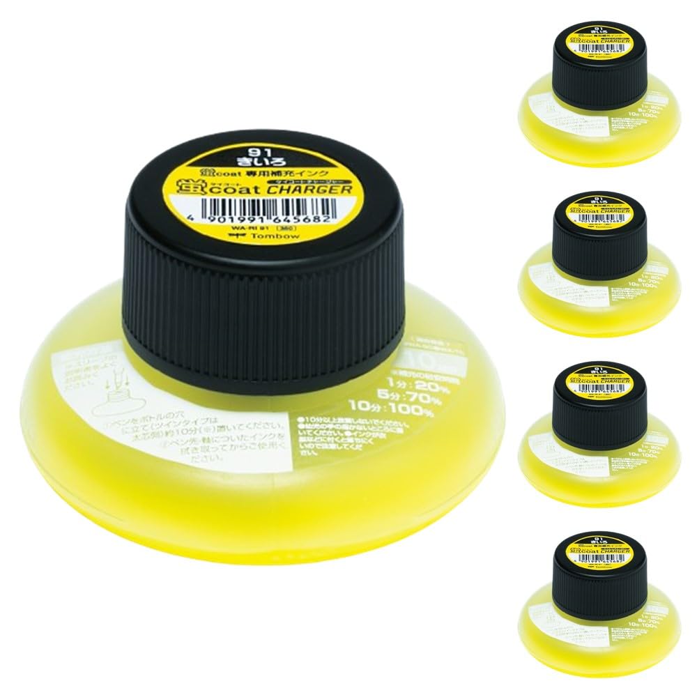 Tombow Highlighter Ink Fluorescent Coat Refills, Charger, Yellow, 5-Pack, WA-RI91-5P