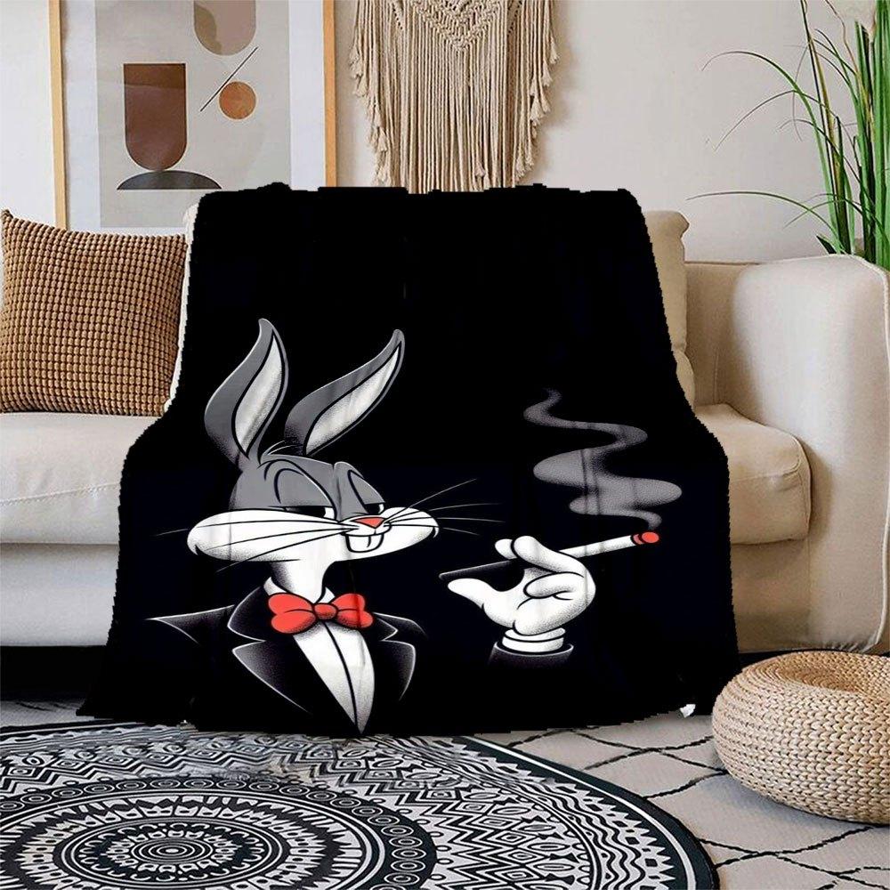 Looney Tunes Bugs Bunny Smoking Phone Wallpaper Blanket Flannel Throw Blanket for Sofa, Bed, Travel, Camping, Office 100x150cm