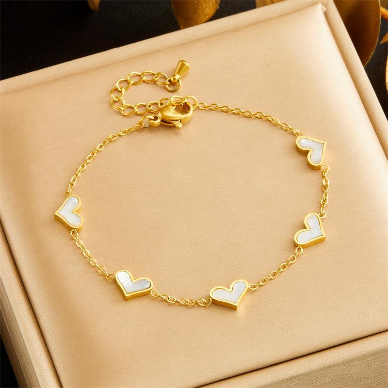 Minimalist Fashion Gold Shell Heart Accessories Chain Bracelet Earring Necklace Set