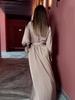 2023 Autumn Solid Color Satin Long-Sleeve Loose Dress with Belt for Women