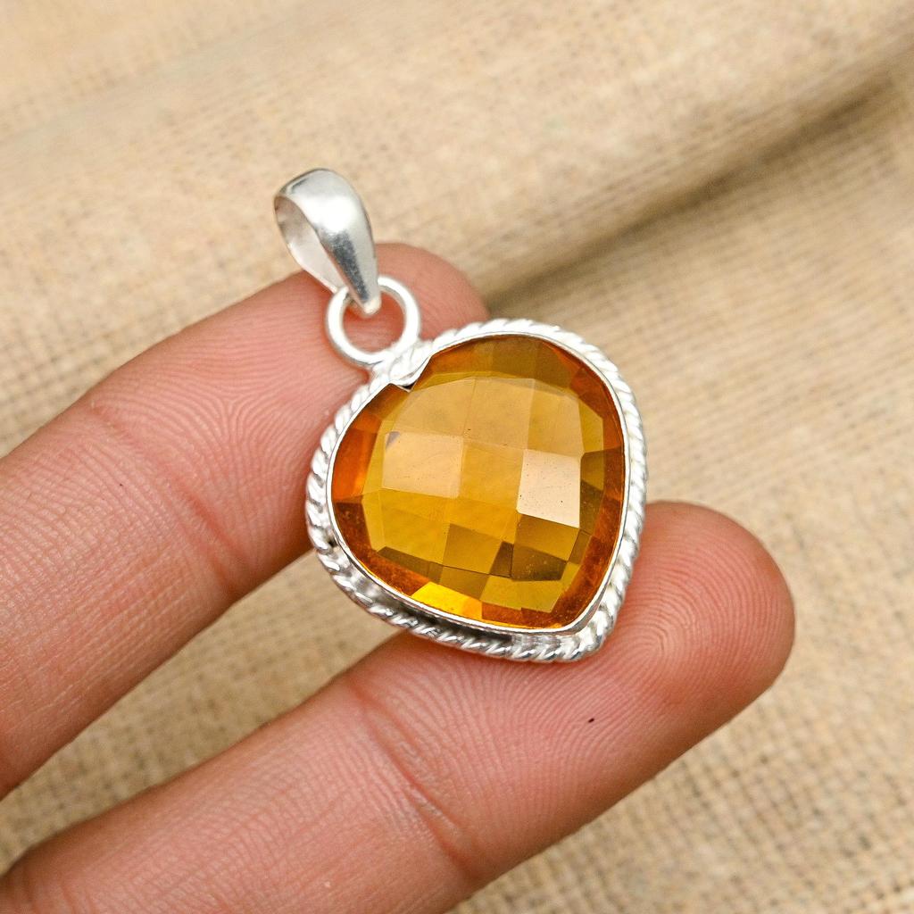 Entzückender Honigtopas-Edelstein, handgefertigter Anhänger aus 925er Sterlingsilber für Damen