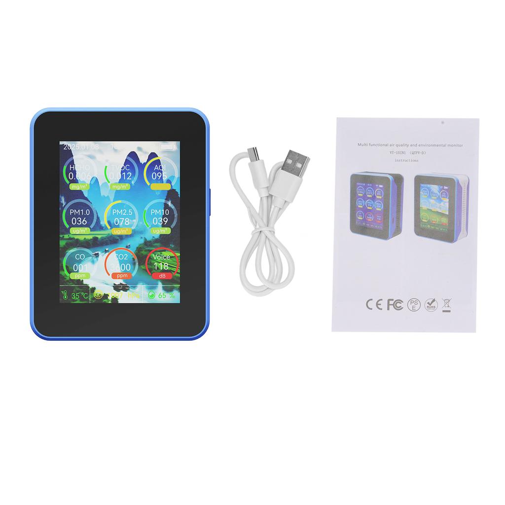 Air Quality Monitor 15IN1 Indoor Temperature and Humidity Detector Multi Function Tester Sensor Technology CO2 CO