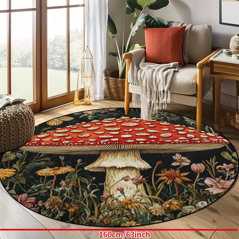 Luxurious Vibrant Mushroom Floral  Pattern Round Shape Floor Mats Kitchen Hallway Runner Rug Bedroom Living Room Soft Carpet Non-slip Area Rug