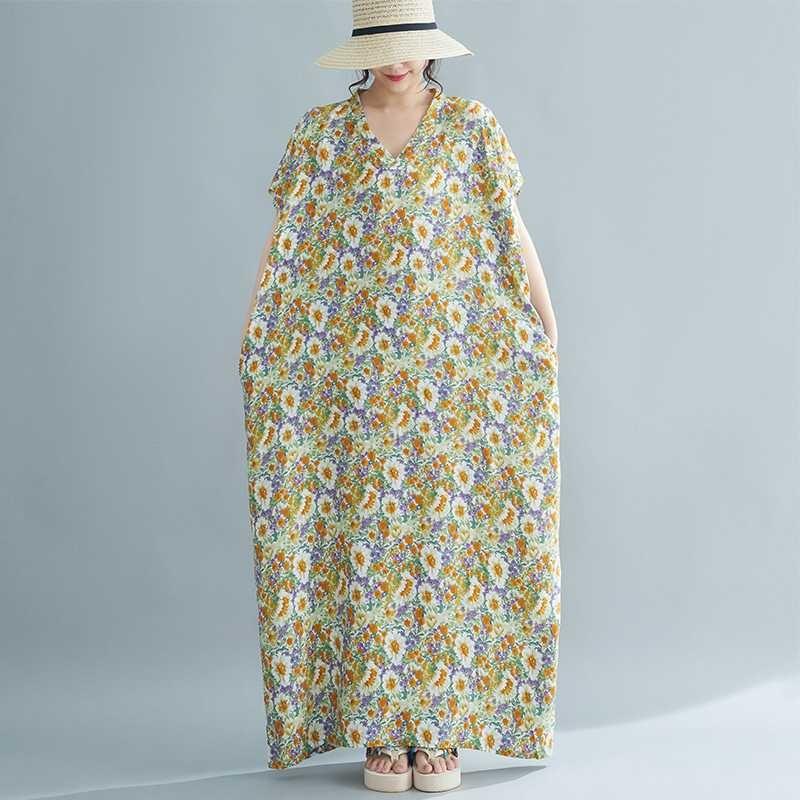Boho Summer Dress Relaxed V-Neck Printed Maxi Dress In Soft Rayon