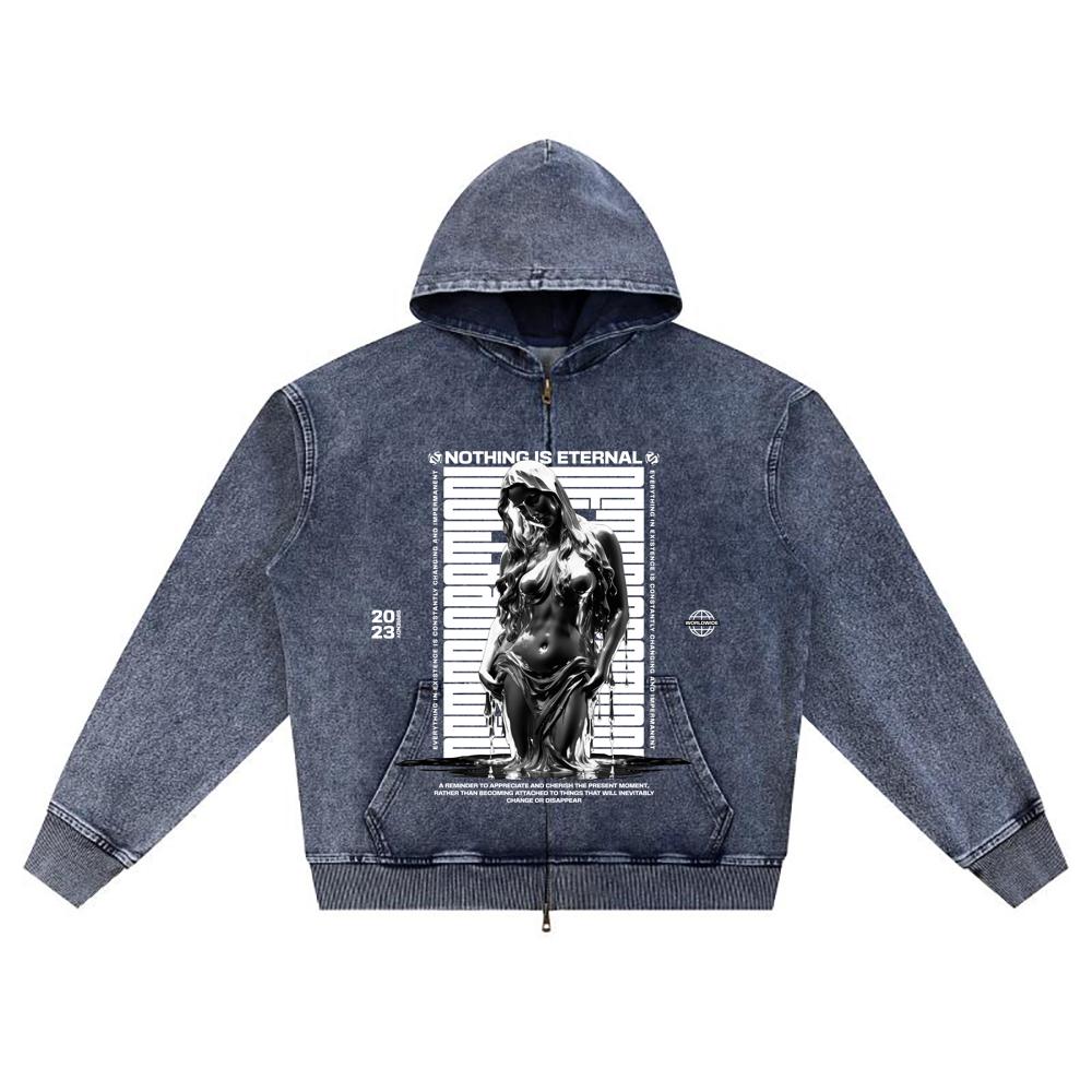 

Худи на молнии из вязаного денима с принтом DTG Angel Streetwear Brother XL темно-синий