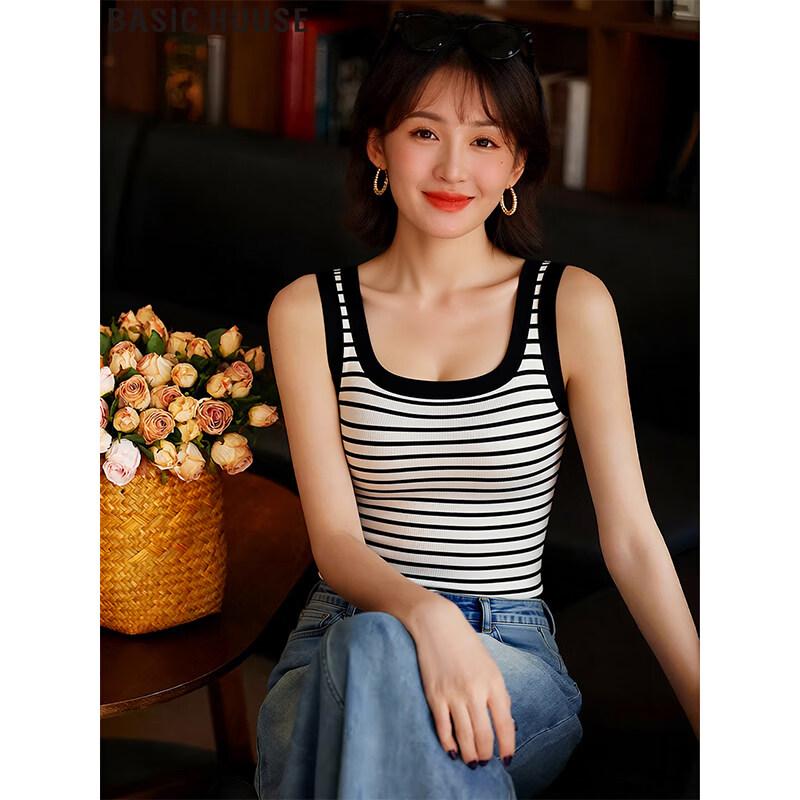 

Basic House Women s Striped Square Neck Camisole Top L
