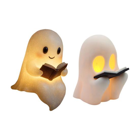 Cute Ghost Reading Lamp LED Sitting Ghost Reading A Book Night Light for Halloween Bathroom Bedside Decor