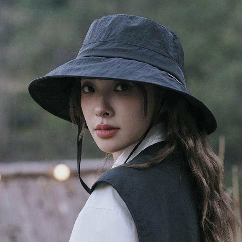 Japanese Wide Brim Sun Hat UV Protection Quick Dry Bucket Hat Drawstring Fishmen Hat  Fishing