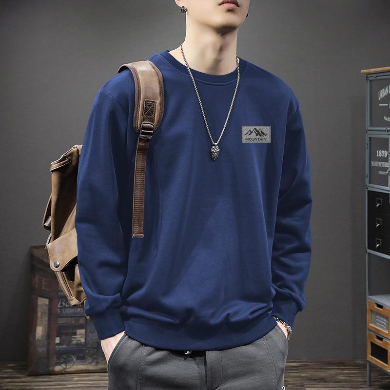 Men's Trendy Hong Kong Style Loose Fit Round Neck Sweatshirt, Autumn/Winter, Plus Velvet, 420g