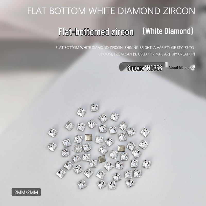 Nail Art Decorations: 5A Zircon Rhinestones - Marquise, Teardrop, Heart, Square Shapes, Flat Back, 50 Pcs.