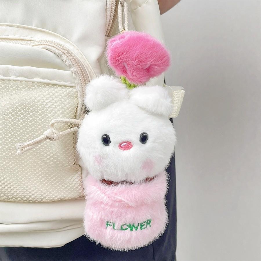 Whimsical Plush Bear Keychain Lovely Potted Plant Animal Bag Accessory For Kids Bunny