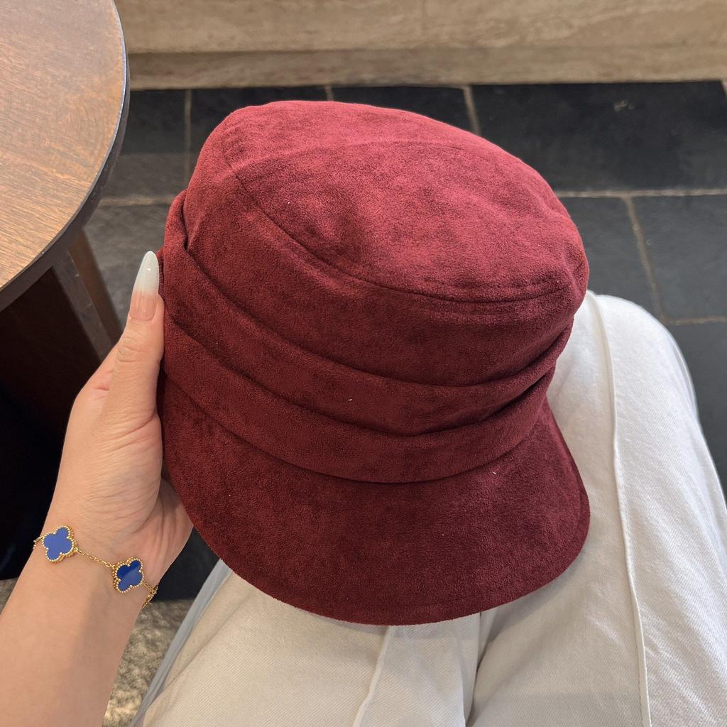 Retro Suede Flat Top Equestrian Hat Autumn and Winter New Personality Women's All-match Face Showing Little Painter Hat Newsboy Hat