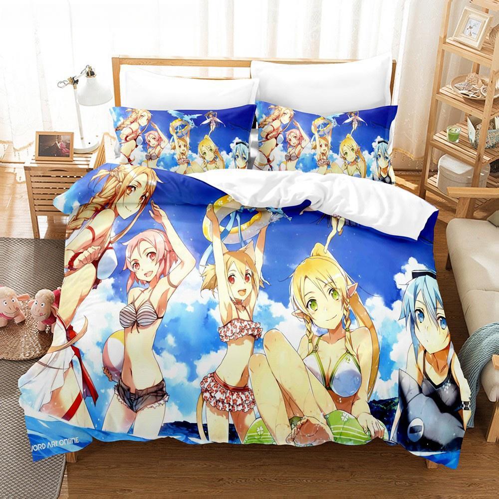 Sword Art Online Bedding Collection 3D Anime Print Polyester Quilt Cover Pillowcases Queen King For Kids Gift Anime Duvet Cover Collections