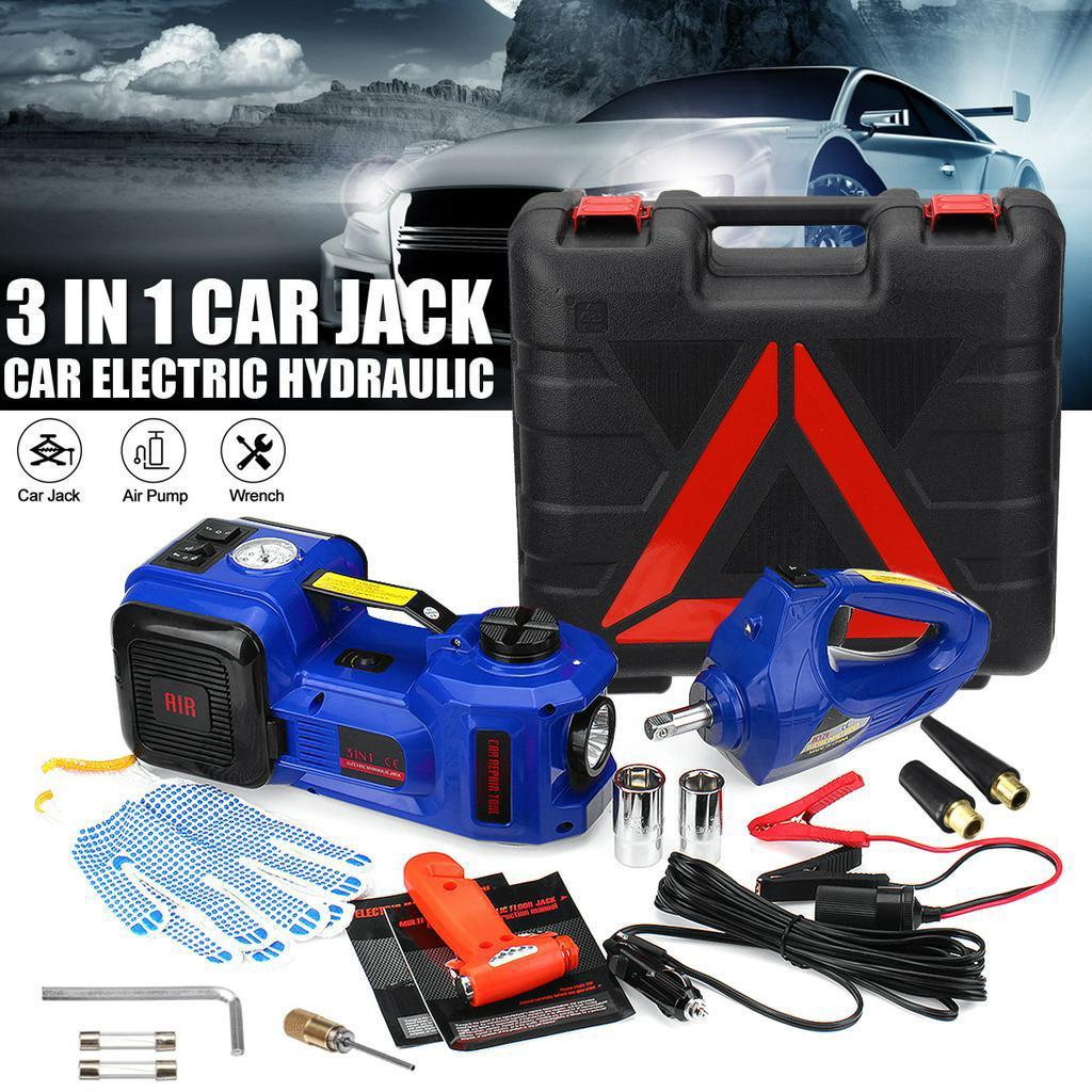 180W 3 IN 1 Electric Hydraulic Floor Car Jack Tire Inflator Pump LED Light 480N.M Electric Impact Wrench Car Repair Tool