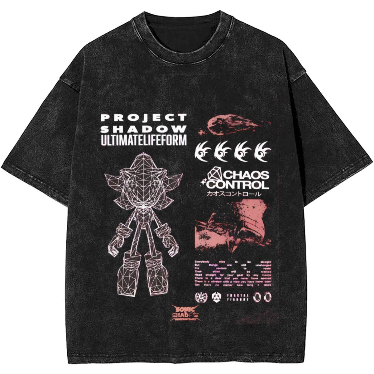 

Модный тренд 2025 года Чистый хлопок Принт Японский Теневой Еж Выстиранный Унисекс Y2K Ретро Футболка из Чистого Хлопка Летняя с Круглым Вырезом 4XL