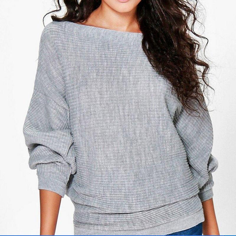 Female Autumn Sweaters Solid Color Bat Sleeve Knitted Casual Loose Pullovers for Women