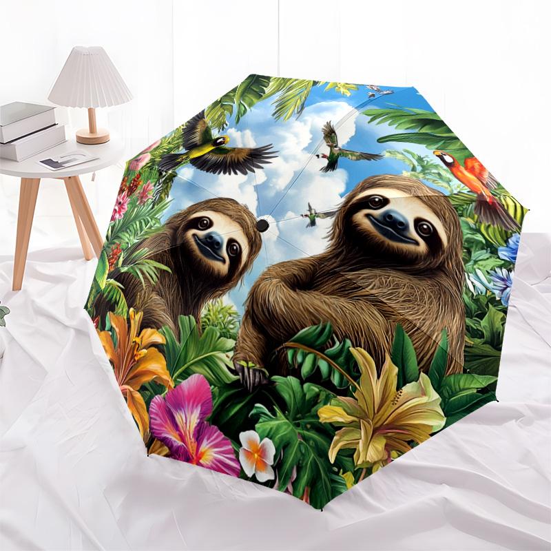 1 PC Automatic Folding Umbrella - Sloths Pattern, Portable & Foldable Design with 8 Ribs, Christmas Birthday Gifts