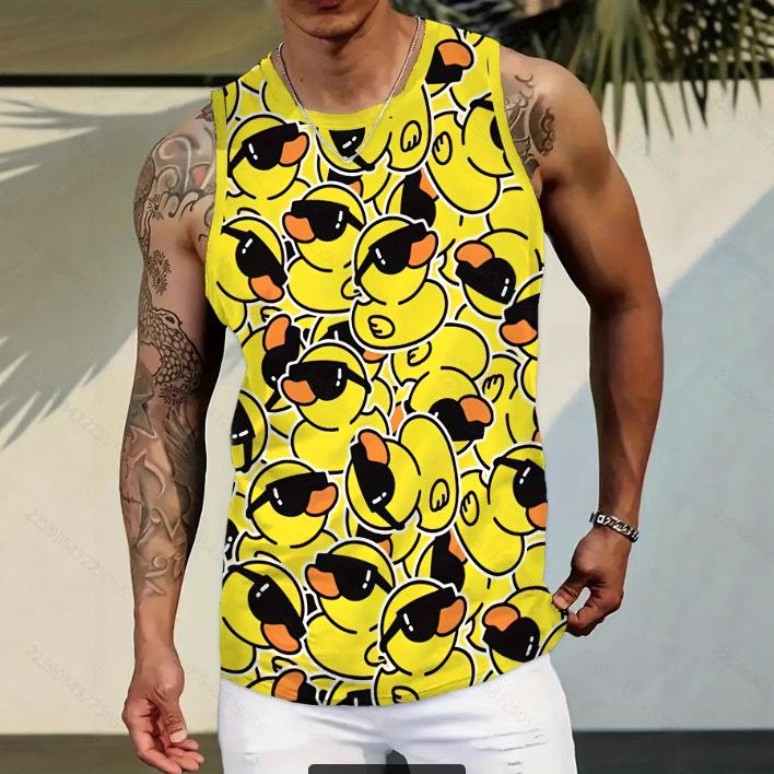 New Fashion Casual Versatile High-quality Graffiti Style Men's Round Neck Vest Outdoor Sports Fitness Comfortable Breathable Vest