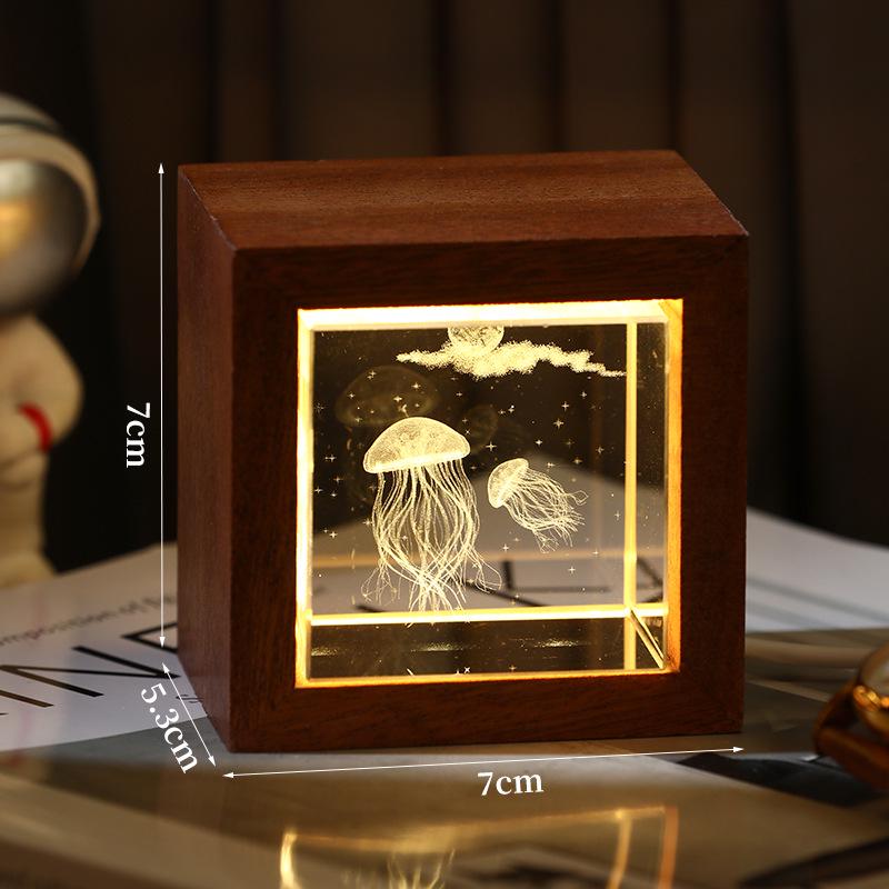 3D Galaxy Crystal Cube Night Light with Wooden Base - Illuminated Desktop Ornament, Perfect Birthday Gift