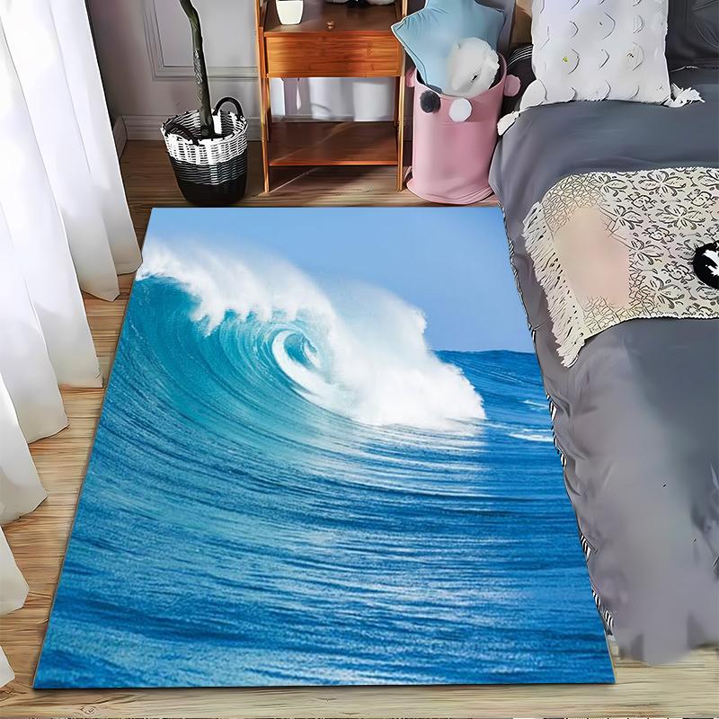 Ocean Wave Carpet with Blue and White Sea Pattern Decorative Rug Suitable for Use As an Anti-slip for Living Room Bedroom Sofas