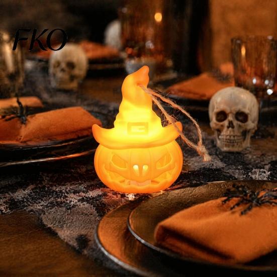 Flameless Pumpkin Candle Light Halloween Witch Hat Lamp, Bat Skull Hollow LED Night Decorative Ornaments for Party, Spooky Tabletop Decor Haunted