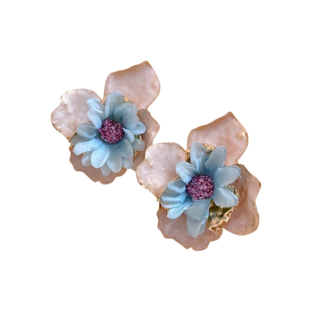 Oil Drip Colorful Flower Earrings Korean Style Floral Ear Studs Exaggerated Ear Pendant Daily