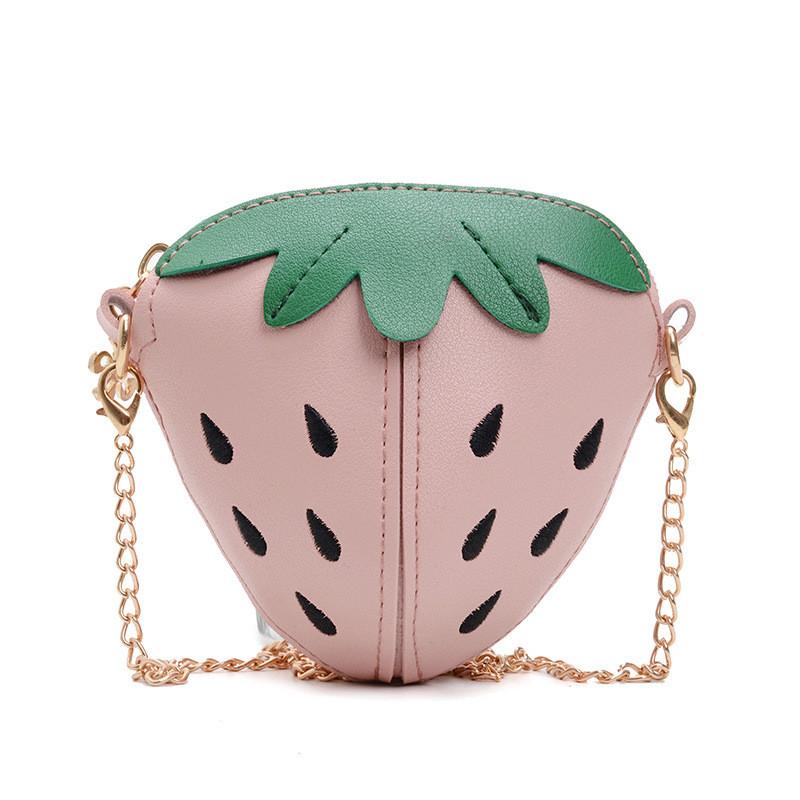 Strawberry Chain Shoulder Bag Childrens Fruit Bag Zipper Design Material Pu