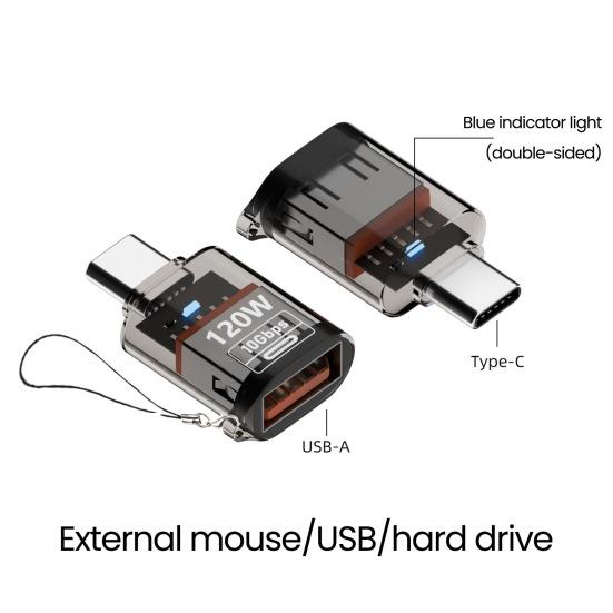 Typ-C Stecker auf USB A Buchse Adapter 120W USB 3.2 Gen2 Adapter Beidseitig 10Gbps Datenübertragung Adapter mit transparentem Gehäuse