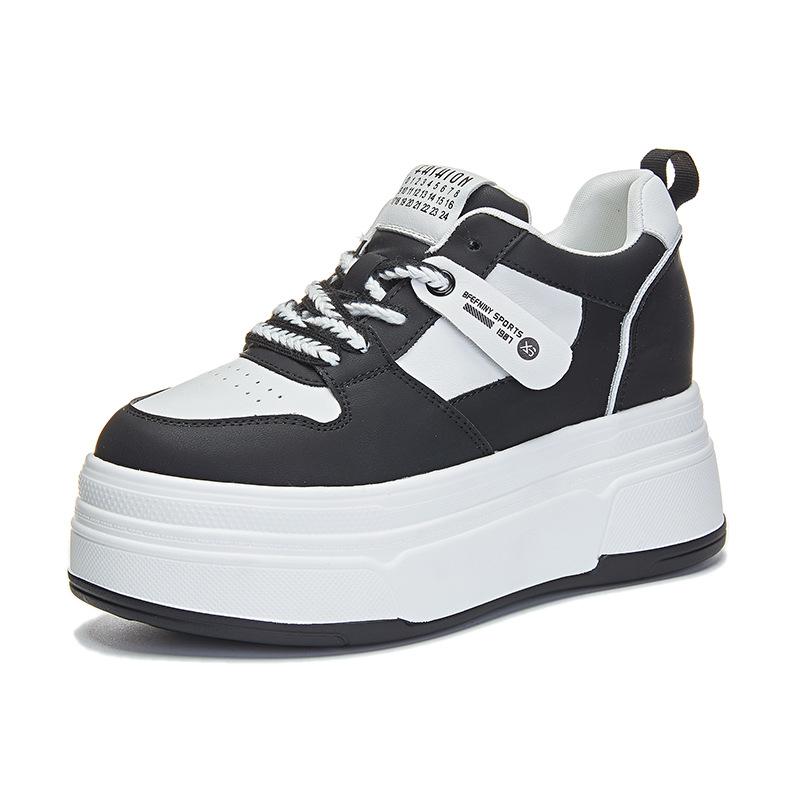 Spring versatile leisure students thick-soled inner height increase leather muffin sole single shoes women's fashion breathable