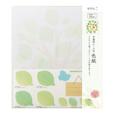 Midori Colored Paper with Colored Leaf Pattern 33213006 Stickers, Paper, Translucent,