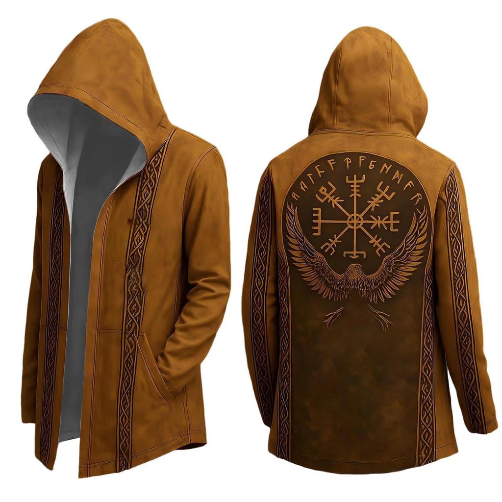 Men's Hooded Cape with Printed Pattern for Halloween Costume