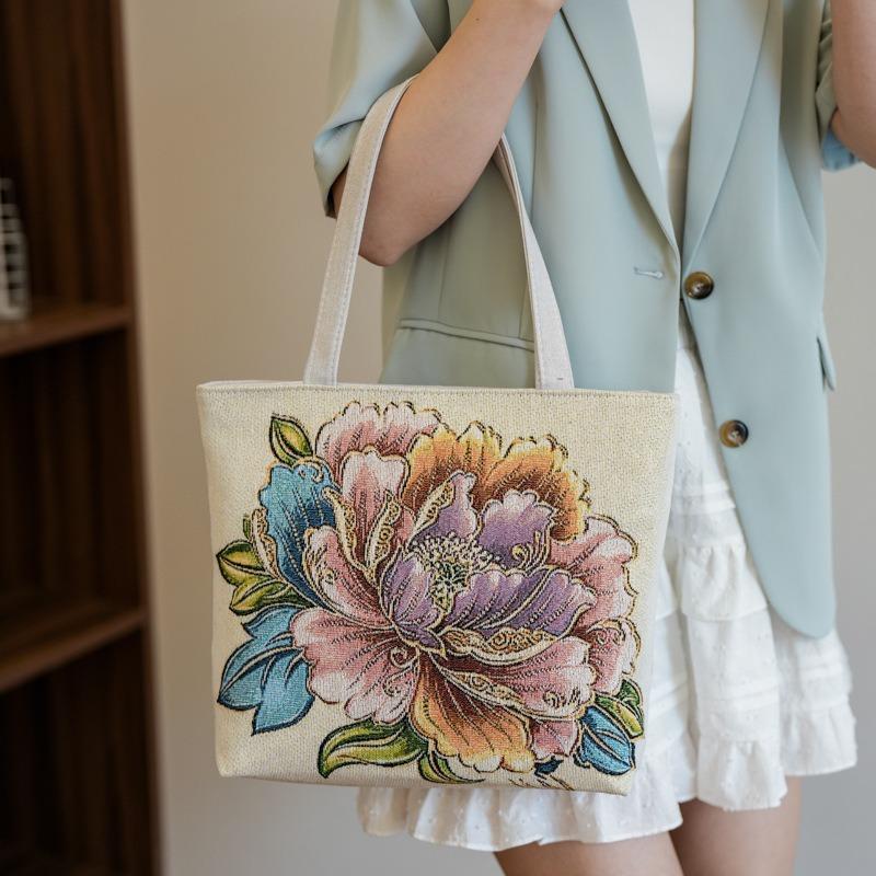 Retro simple classical style national flower gold silk embroidery craft change bag cosmetic bag mobile phone bag