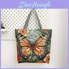 Bohemian Butterfly Embroidery Cotton Tote Bag With Large Capacity For Shopping And Leisure