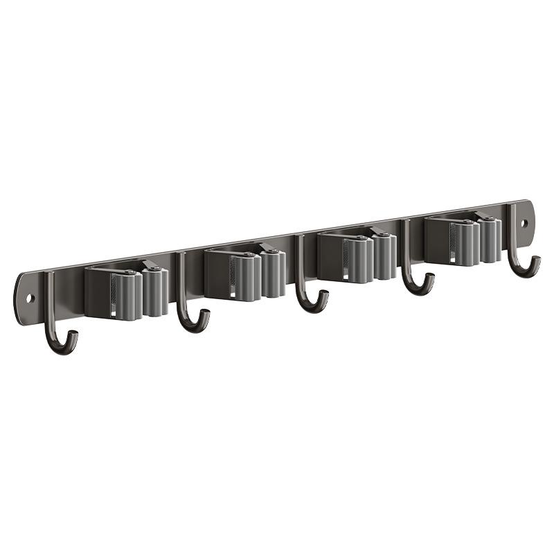 Stainless Steel Wall Mounted Mop Holder Organizer Rack with Hooks Drill-Free Bathroom Broom Storage Clip Heavy Duty Rack