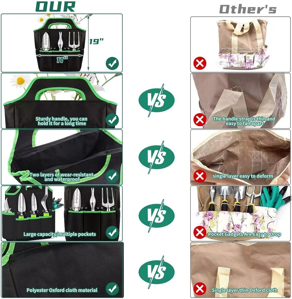 Garden Tools, Succulent Tools, Large Heavy Duty Aluminum Garden Hand Tools with Garden Tool Bag, Gloves, Sprayer and More