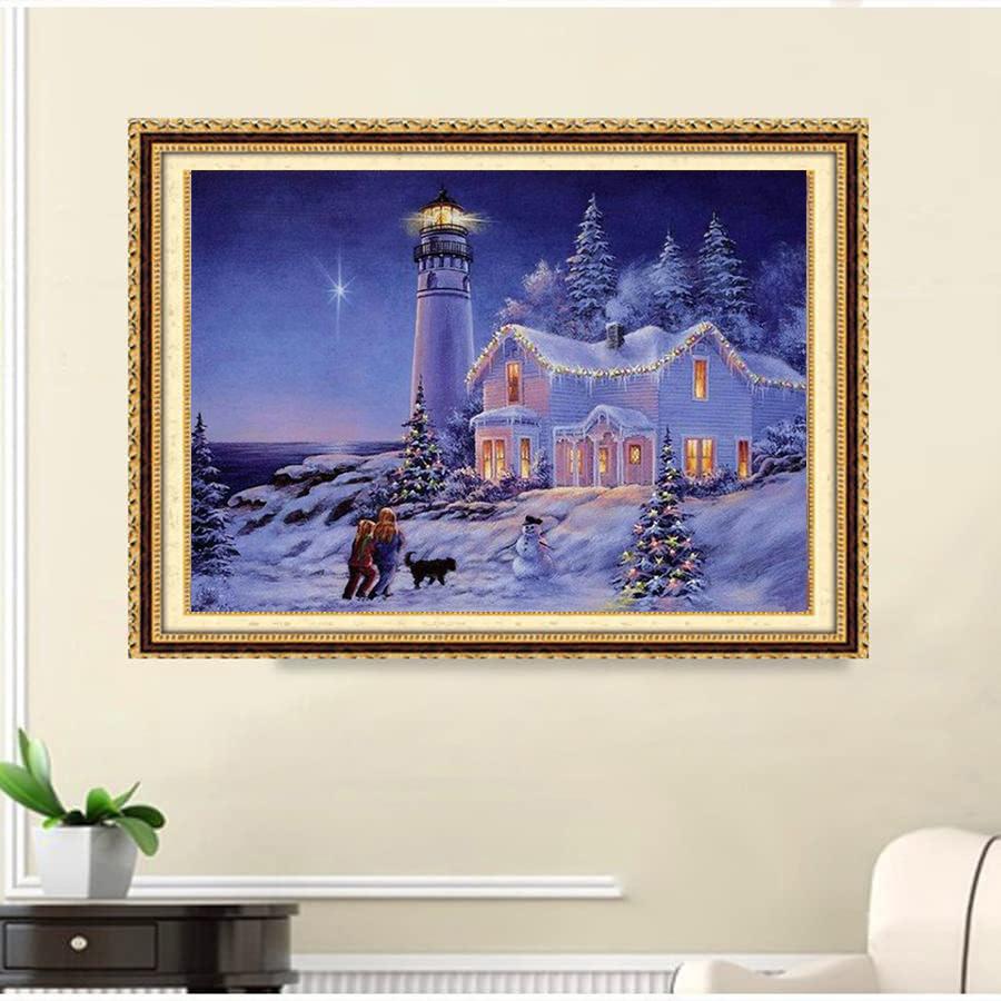 5D DIY Diamond Painting Snow Scene At Night Cross Stitch Kit Mosaic Diamond Embroidery Rose Full Round Square Drill Home Decoration
