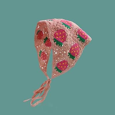 French Pastoral Style Triangle Headband Knitted Handmade Crochet Headscarf Hat Flower Strawberry Girls Headband Towel