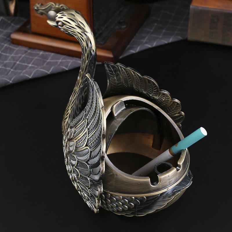 New creative swan ashtray personality trend home living room retro with cover anti-fly ash smoke decorative ornament