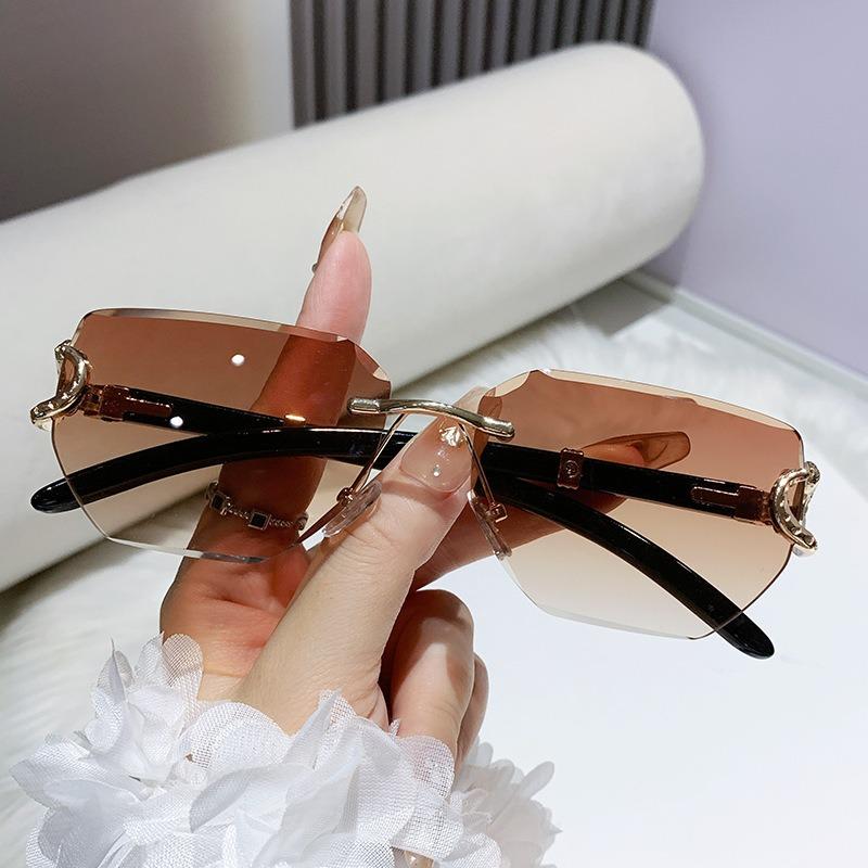 Vintage Rimless Gradient Sunglasses For Women Men Leopard Head Design Fashion Sun Glasses Polygonal Sunglasses