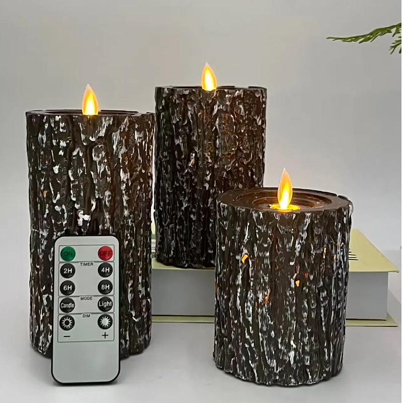 Paraffin Retro Wood Tree Stump Candle Holder with LED Candle Light for Home or Cafe Decor