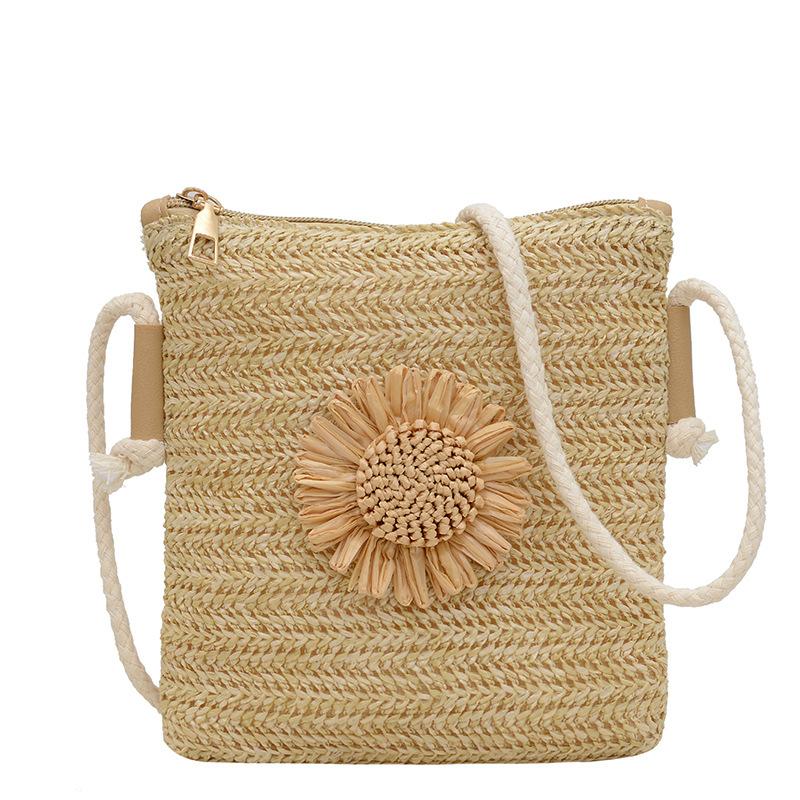 Casual Simple Woven Flower Straw Mini Shoulder Phone Bag For Women Students