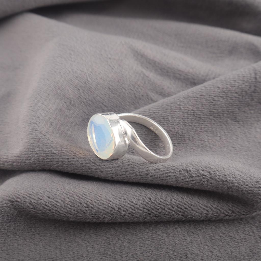 925 Sterling Silver Milky Opal Gemstone Ring Handmade Jewelry Oval Shape Ring RR-53-20