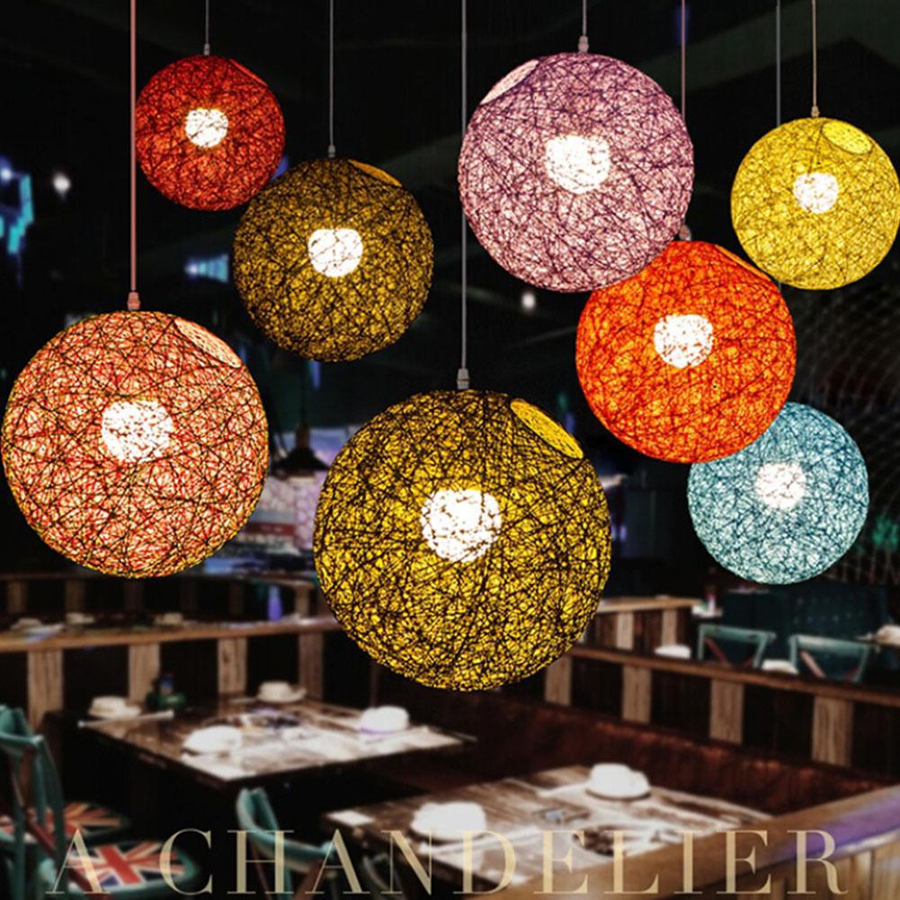 20cm Rattan Ball Lampshade Light Case Hanging Pendant (No Light Source) with E27 Suspension Wire & Round Sucking Disk