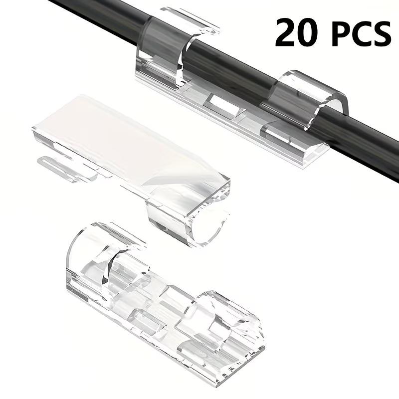 

20/40PCS Clear Plastic Cable Clips - Transparent Wire Organizers for Wall & Desk Cable Management, Adhesive Cord Holders