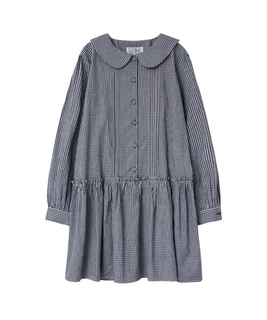 Yansisi Check Round Collar Dress - Navy