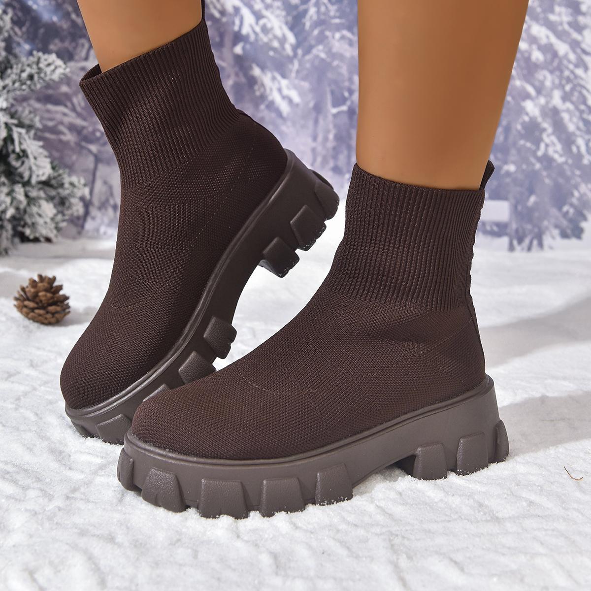 

Autumn and Winter new high-top Socks boots Women s boots Thick-soled non-slip Casual Sleeve Knitted boots Large size Boots 40